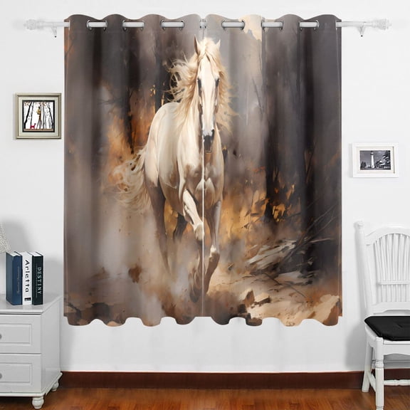 Run White Horse Curtains Black Out 63 Inch Length Curtains for Sliding Glass Doors Bedroom Living Room 2 Panels Set