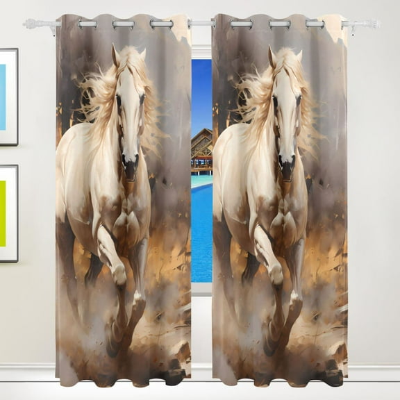 Run White Horse Curtains Black Out 72 Inch Length Curtains for Sliding Glass Doors Bedroom Living Room 2 Pack