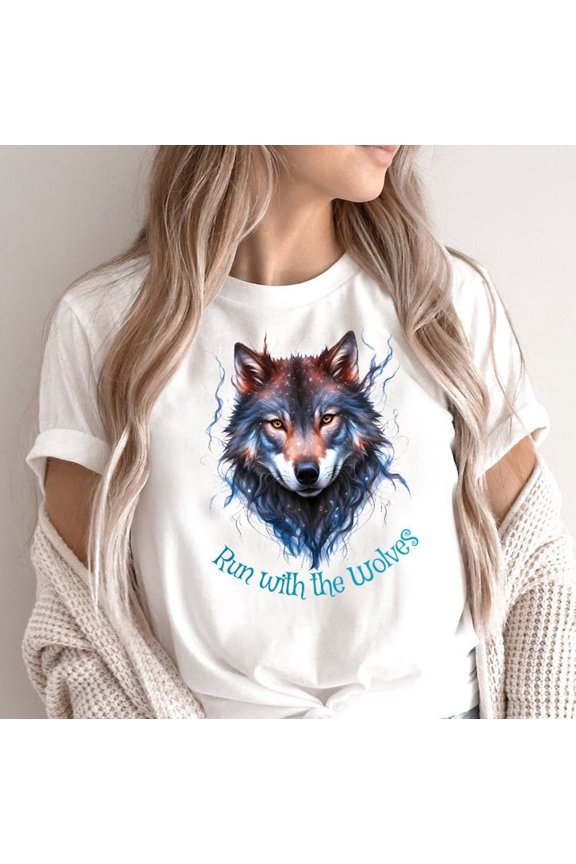 Run With Wolves Wild Wolf Graphic T Shirt All Size S-3XL