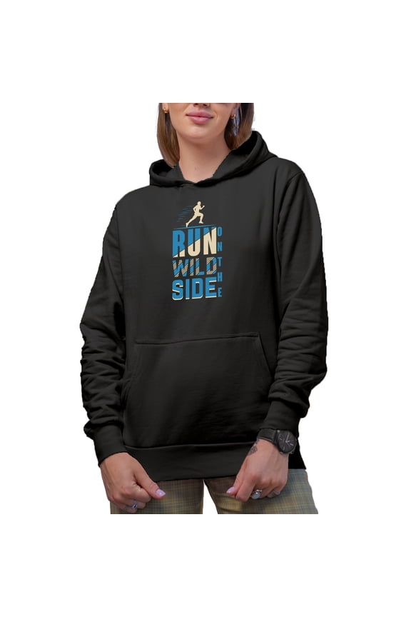 Run on the Wild Side, Runner, Black Hooded Sweatshirt or Hoodie, Medium