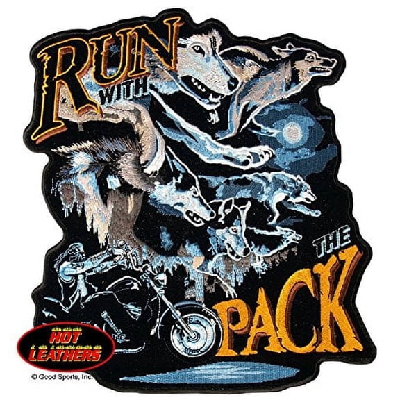 Run with the Pack - Embroidered Iron-on/Sew-on, Heat Sealed Backing Rayon Biker Patch - 5"x5"