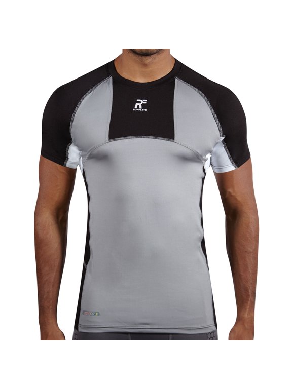 Men's Contour Panel Compression Short Sleeve T-Shirt - Moisture Wicking Black/Grey/White f1213-kgw
