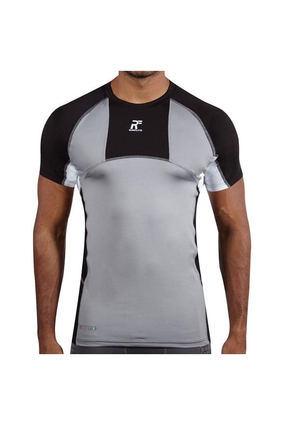 Men's Contour Panel Compression Short Sleeve T-Shirt - Moisture Wicking Black/Grey/White f1213-kgw