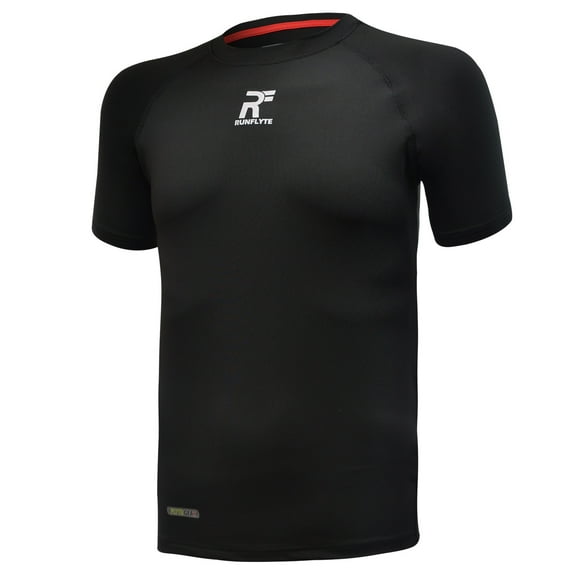 RunFlyte Men's Contour Stitch Short Sleeve Compression T-Shirt Black/White f1003-kkw