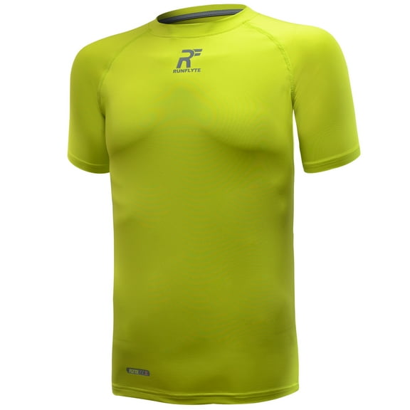 RunFlyte Men's Contour Stitch Short Sleeve Compression T-Shirt Neon Green/Grey f1003-ngg