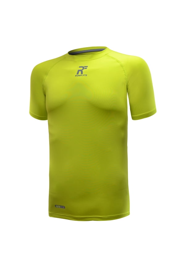 Men's Contour Stitch Short Sleeve Compression T-Shirt Neon Green/Grey f1003-ngg