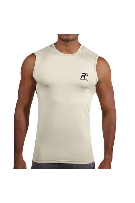 Men's Sleeveless Tank Top Shirt - Training - Workout Sand/Black