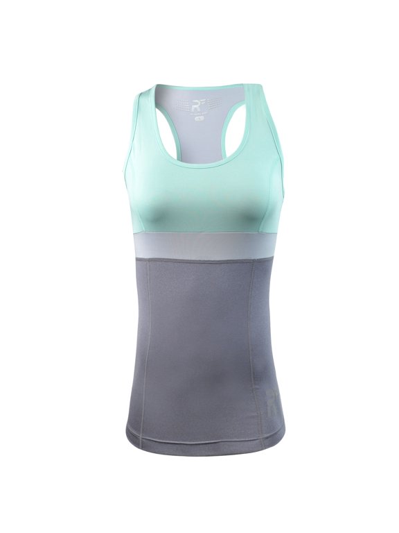 Women's Chakra II Tank Top - Fitted - Moisture Wicking - Light Mint/Grey/Charcoal f3302-lmg