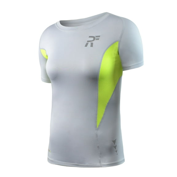RunFlyte Women's Swarna Flow Short Sleeve T-Shirt Silvery Grey/Volt f3301-ggn