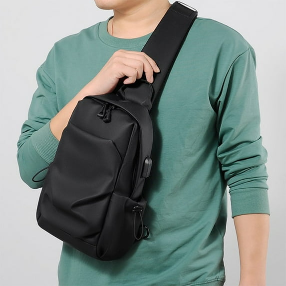 RunGou New Leather Film Crossbody Bag, Men'S Simple Shoulder Bag, Men'S Shoulder Bag, Chest Bag, Small Backpack, Sports Men'S Bag