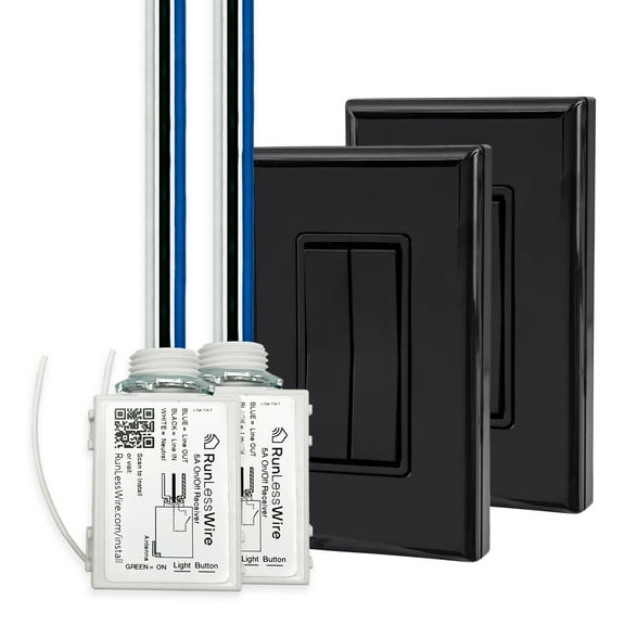 RunLessWire 3-Way Fan & Light On/Off Wireless Battery-Free Remote Light Switch Kit 150ft Range – Black