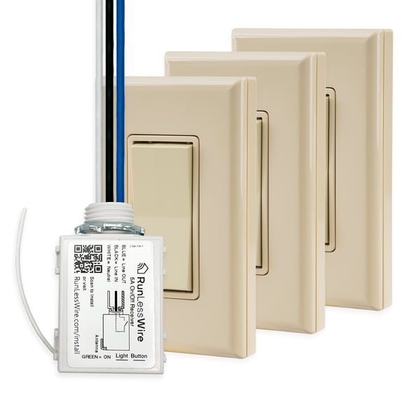 RunLessWire 4-Way On/Off Wireless Battery-Free Remote Light Switch Kit 150ft Range - Light Almond