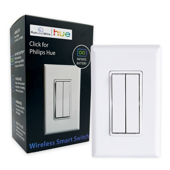 RunLessWire Click for Philips Hue Wireless Battery-Free Smart Dimming Light Switch- White
