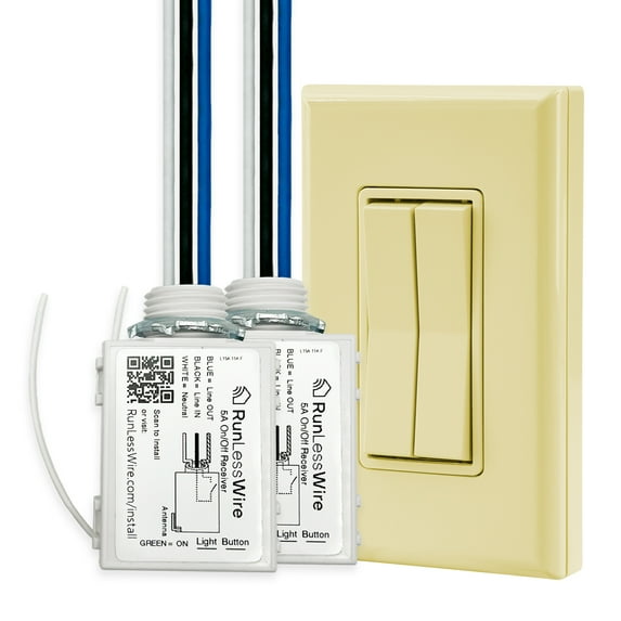 RunLessWire Fan & Light On/Off Wireless Battery-Free Remote Light Switch Kit 150ft Range – Ivory