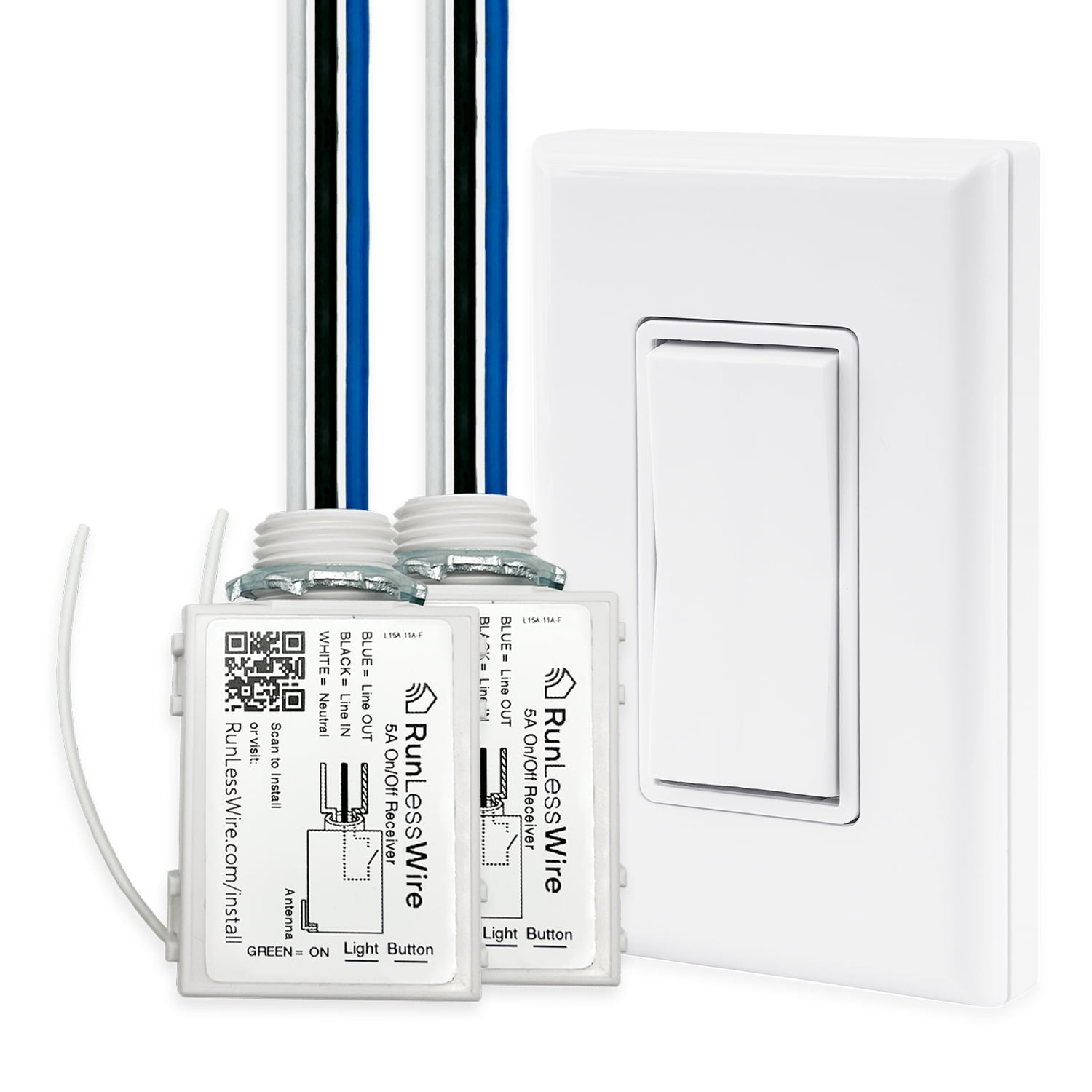 White Wireless Battery-Free Remote Light Switch Kit with 2 Fixtures
