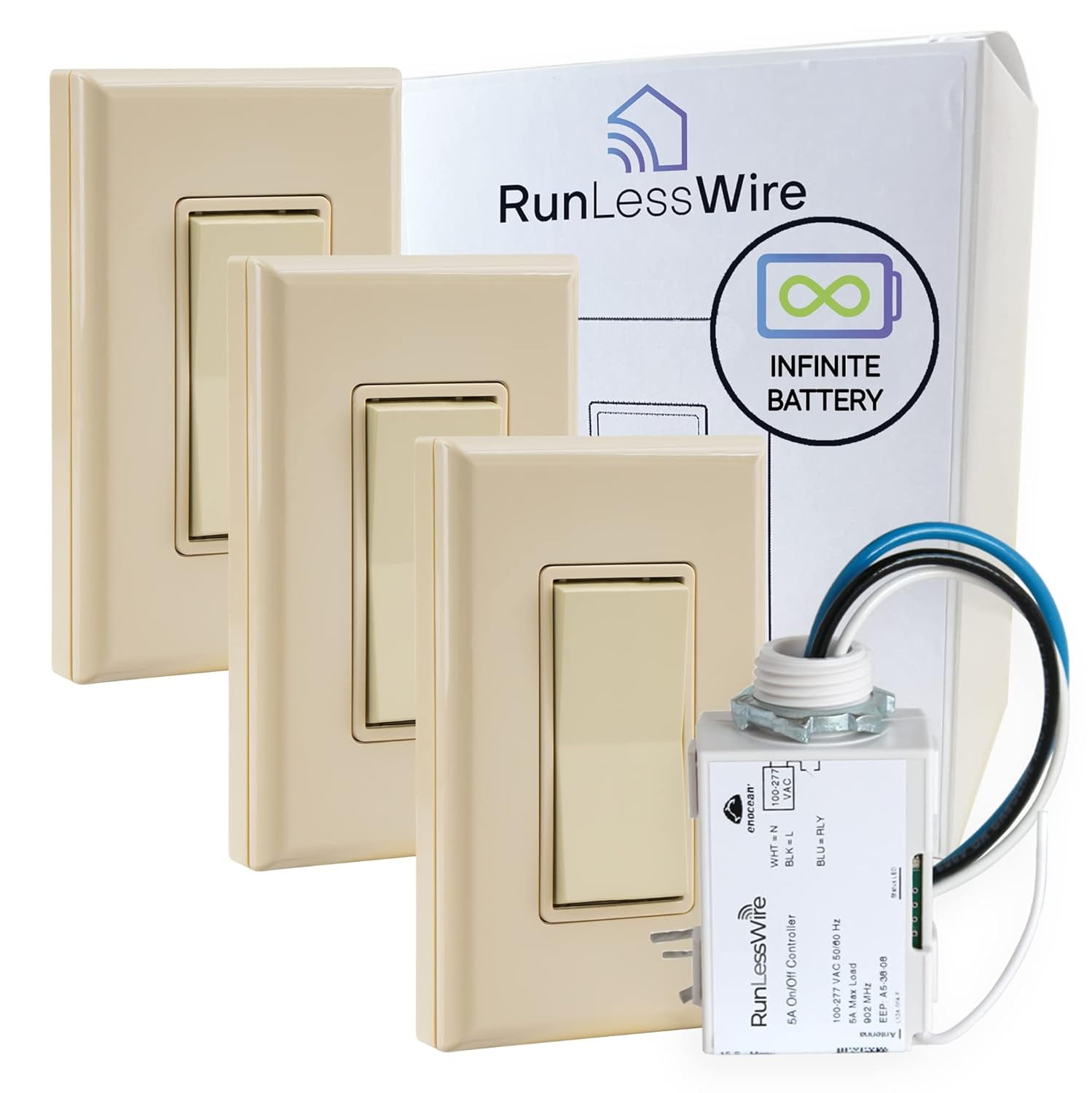 RunLessWire Wireless Light Switch Kit (NO Batteries, NO Wires, NO WiFi) DIY Remote