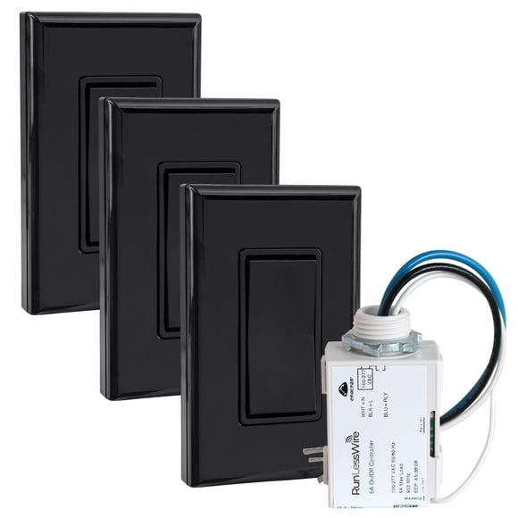 RunLessWire Remote Kinetic Battery-Free Wireless On/Off 4-Way Light Switch Kit - Black