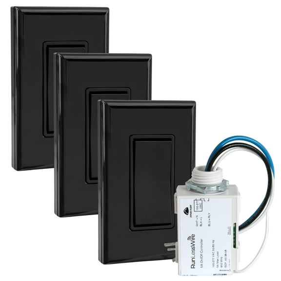 RunLessWire Remote Kinetic Battery-Free Wireless On/Off 4-Way Light Switch Kit - Black