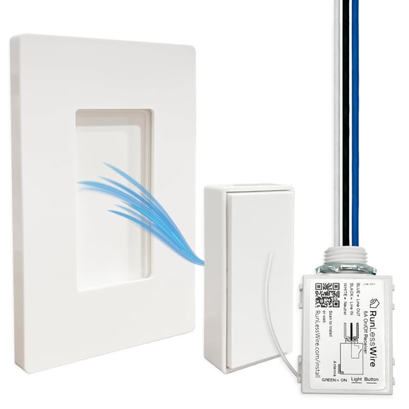 RunLessWire Single Pole Detachable Battery-Free Wireless Light Switch Kit 150ft RF Range for DIY Home Electrical Projects: 1 Removable Magnetic Remote Switch Controls 1 5A On/Off Receiver - White