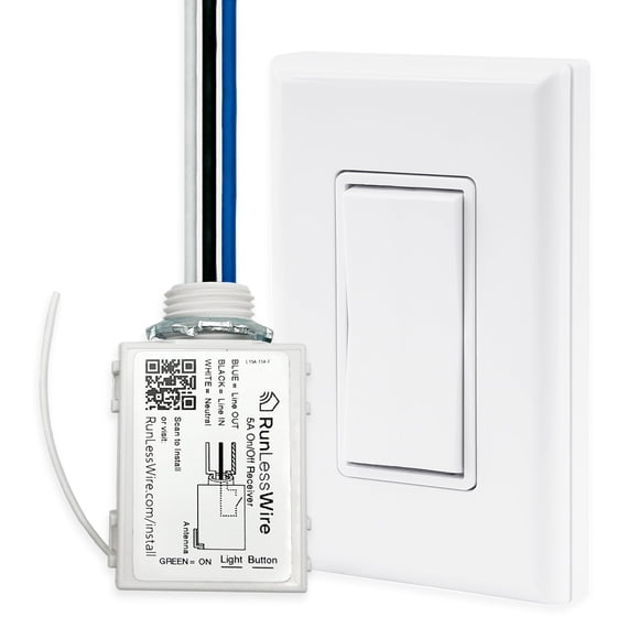 RunLessWire Single Pole On/Off Wireless Battery-Free Remote Light Switch Kit 150ft Range – White
