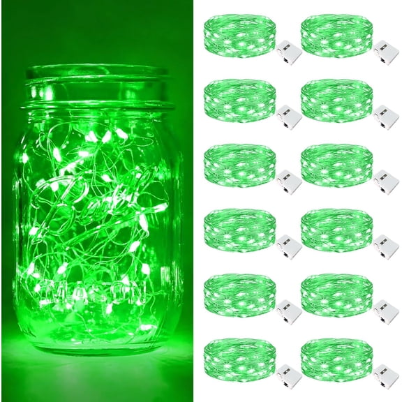 RunMin Grocery Store 12 Pack Fairy Lights Battery Operated [3 Modes], 7ft 20 Led Twinkle Lights String Lights Waterproof Bulk Small Mini Silver Wire, Green