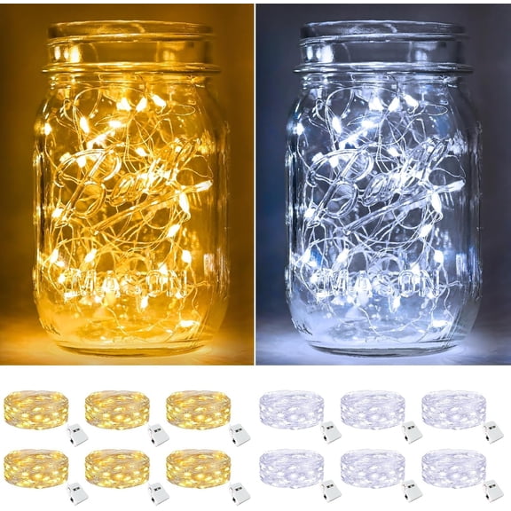 RunMin Grocery Store 12 Pack Fairy Lights Battery Operated [3 Modes], 7ft 20 Led Twinkle Lights String Lights Waterproof Bulk Small Mini Silver Wire