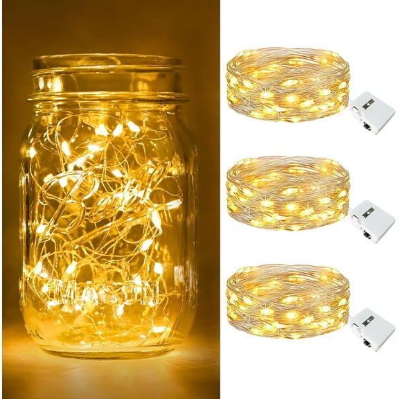 RunMin Grocery Store 3 Pack Fairy Lights Battery Operated 3 Modes, 7ft 20 Led Mini Twinkle Lights, Waterproof Firefly String Lights Bulk Small Silver Wire