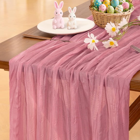 RunMin Grocery Store Mauve Cheesecloth Table Runner Boho Rustic Summer Gauze 120 inch 10FT Cheese Cloth Sheer Runner for Wedding Party Baby Shower Birthday Home Decor Holiday Decorations