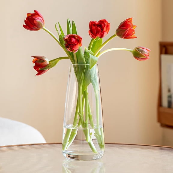 RunMin Grocery Store Modern Glass Vase Crystal Clear Glass Vase for Home Office Decor (Crystal Clear)