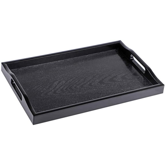 RunMin Grocery Store Plastic Serving Tray, Ottoman Tray with Cutout Handles, Rectangle Butler Tray for Breakfast in Bed, Coffee Table Decor, Party (Black)