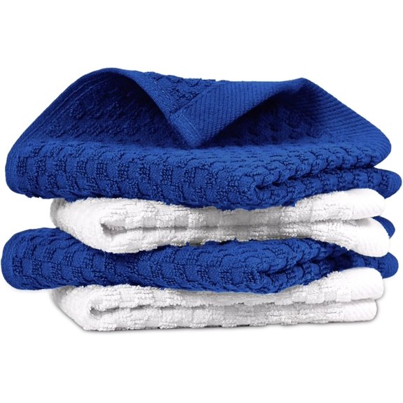 RunMin Grocery Store Premium Dish Cloth 100% Cotton 12 x 12 Inches |Pack of 4| - Ultra Soft Tea Towels - Highly Absorbent Kitchen Rags - Terry Dishcloth |Mighty Blue|