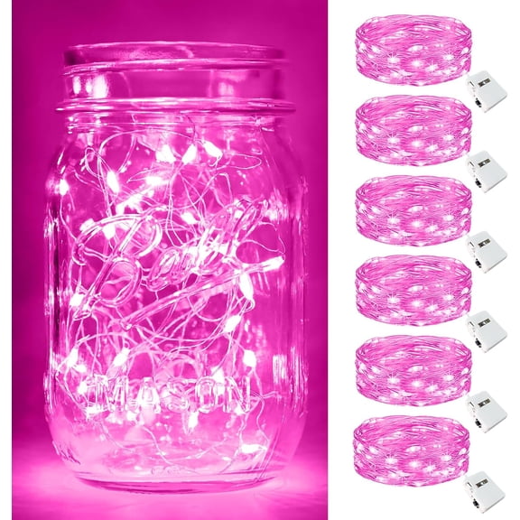 RunMin Grocery Store Valentine's Day 6 Pack Pink Fairy Lights Battery Operated 3 Modes, 7ft 20 Led Twinkle String Lights Waterproof, Bulk Small Mini Light