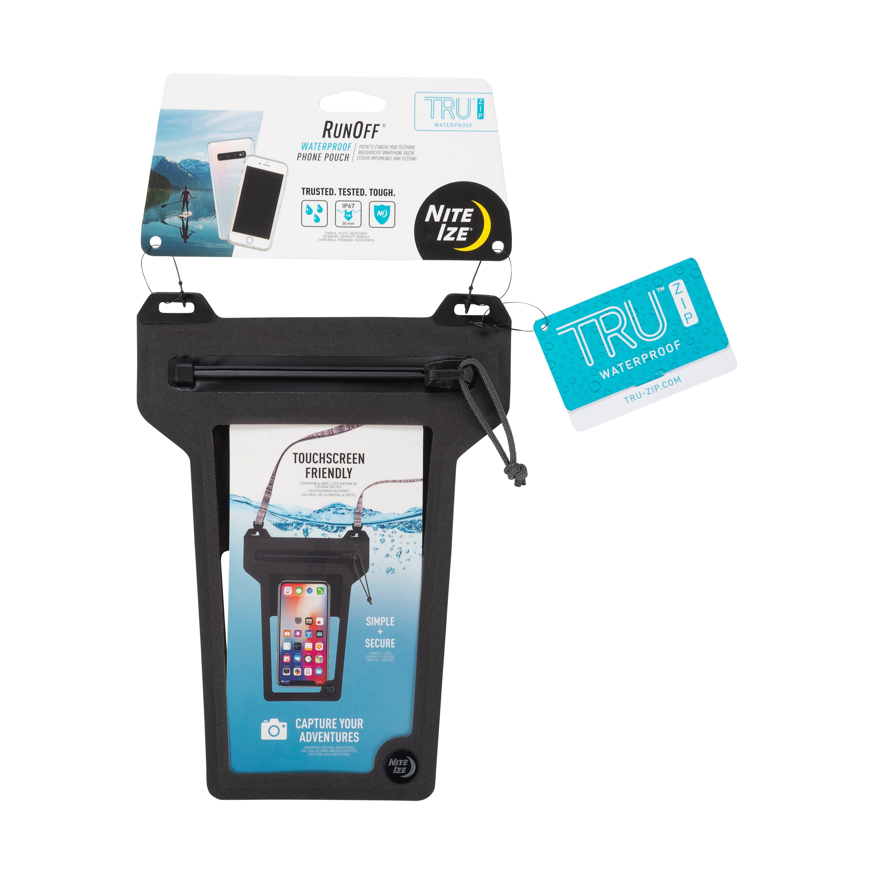 Nite Ize RunOff Waterproof Phone Pouch with Lanyard and TRU Zipper, IP67 Universal Waterproof Case for iPhone 11/11 Pro Max/Xs Max/XR/X/8/8P Galaxy, Charcoal