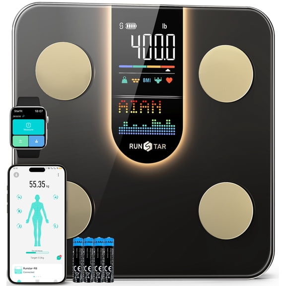 RunStar Smart Scale for Body Weight, 8-in-1 Large VA Display, 22 Body Composition Sync APP, FSA/HSA, 400lb
