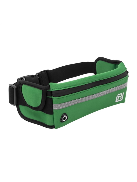 RunUnited Waist Pack for Running, Hiking & Gym - Waterproof Running Accessory w/ Phone Holder & Reflective Stripe, Color: Green