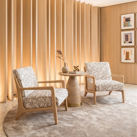 Runa Accent Chair Beige & Natural Accent Chair, Modern Style, Exquisite printed fabric, Rubberwood, Indoor Living