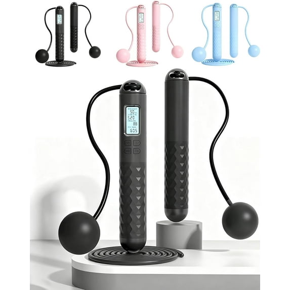 Runaivete Skipping Rope with Counter, 3-in-1 Cordless Jump Rope with Gravity Ball - Weighted & Tangle-Free Design, Adjustable Length with Digital Timer, Calorie Counter for Fat Burning