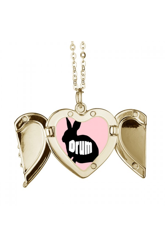 Runate Drum Vocality Folded Wings Peach Heart Pendant Necklace