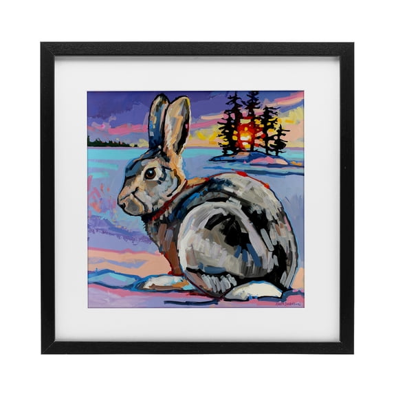 Runaway Goliath Rabbit Black Framed Print Under Glass, design by Adam Swanson