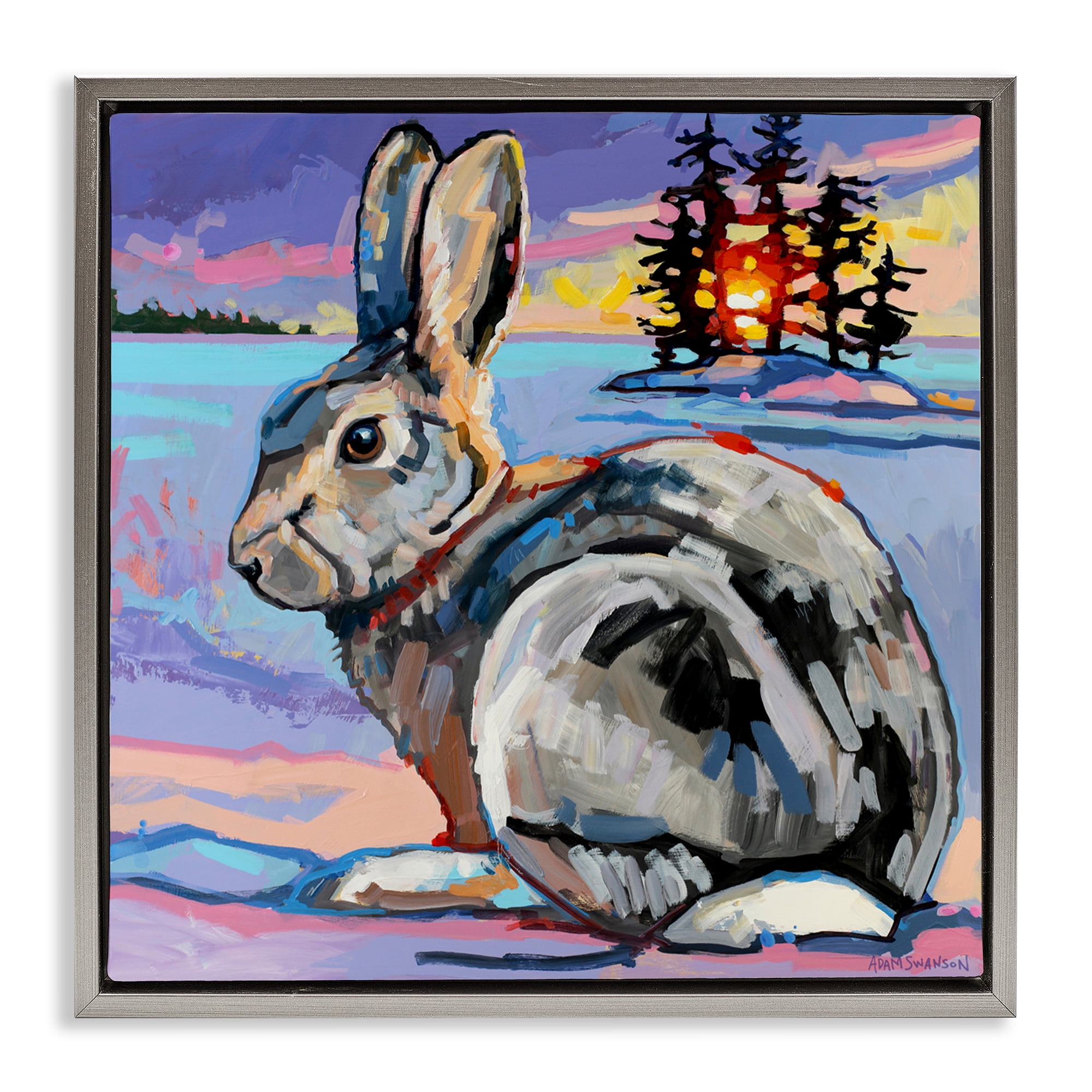 Runaway Goliath Rabbit Gray Framed Floater Canvas Wall Art, design by Adam Swanson
