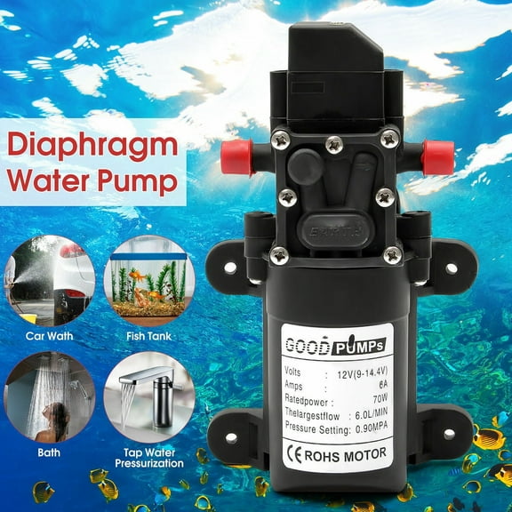 Runbaixing 12V Water Pressure Diaphragm Pump6LPM 5 GPM 130PSI Self Priming Pump for Boat/Marine/RV