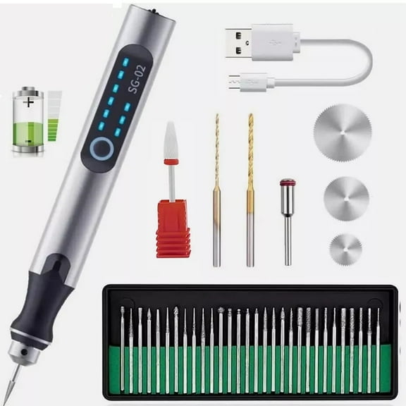 Runbaixing Mini Cordless Electric Engraving Pen with 33 Drill Bits, Grey