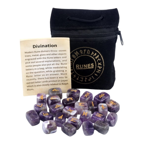 Runes Stones Set 25pcs with Velvet Pouch, Instruction Guide, and Layout ...