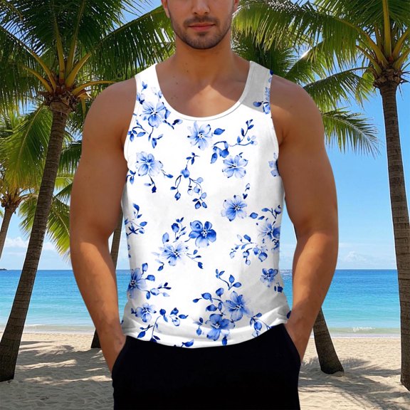 Runfenguu Athletic Tank Tops For Men Racerback Tank Tops Men Casual Fashion Printing Pullover Round Neck Sleeveless Sports Tank Plus Size Vests