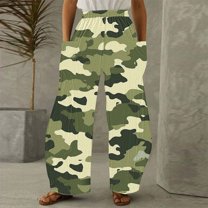 Runfenguu Baseball Pants Youth, Running Pants Women Women Casual Printing Pockets Elastic Mid-Waist Comfortable Wide-Legged Loose Pants