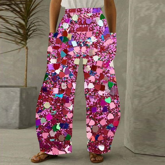 Runfenguu Baseball Pants Youth, Running Pants Women Women Casual Printing Pockets Elastic Mid-Waist Comfortable Wide-Legged Loose Pants