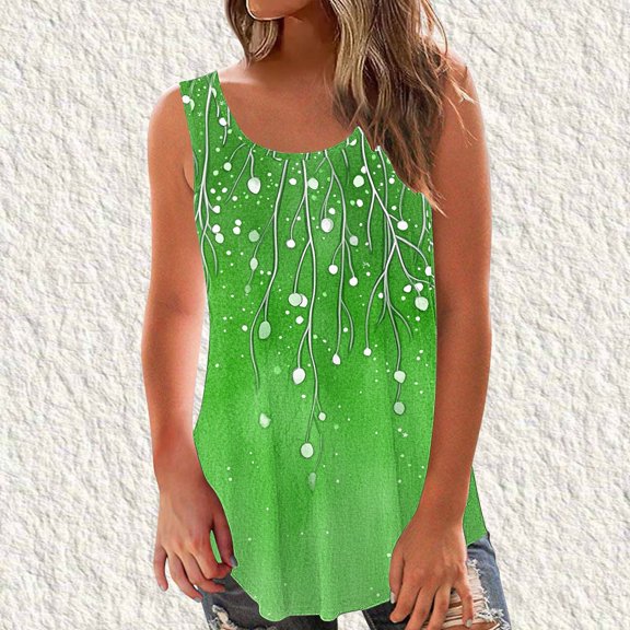 Runfenguu Beach Tank Tops For Women Womens Camisole Tank Tops Ladies' Casual And Fashionable Printed Round Neck Sleeveless Swim Vests