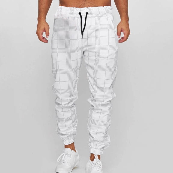 Runfenguu Cargo Pants For Men Mens Sweatpants Man Checkered Printed Sports Casual Drawstring Ankle Pants Golf Pants
