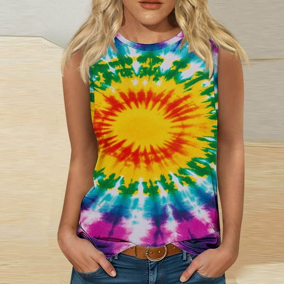 Runfenguu Casual Tank Tops Womens Vests Women'S Fashion Plus Size Printed-Neck Loose Sleeveless T-Shirt Pullover Girls Athletic Tank Tops
