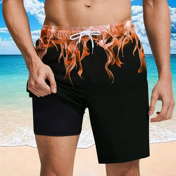 Runfenguu Cycling Shorts Men, Shorts For Boys Men Casual Fashion Print Shorts With Pockets Elastic Waist Beach Pants Running Shorts Men